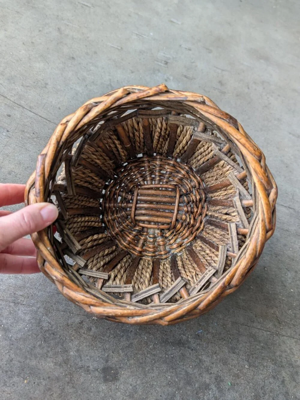 Vintage Brown Wicker Straw Basket Planters Set of Two